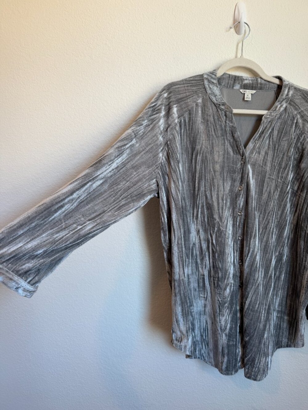 Silver Velvet Hippie Boho Western Button Up Tunic Blouse XL - Picture 3 of 8